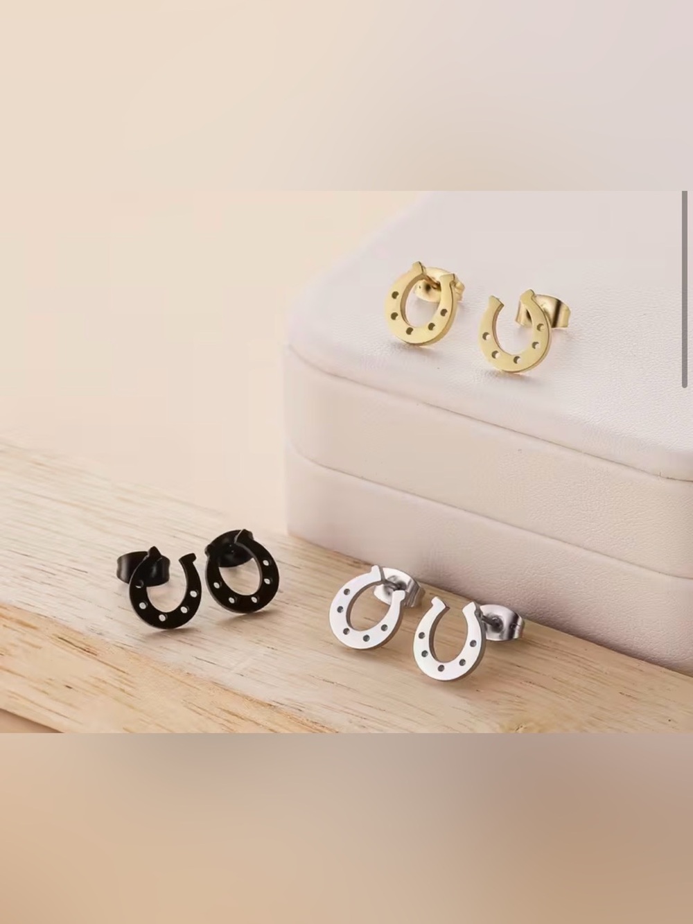 Horseshoe Stud Earrings - Gold, Silver, Black - New
